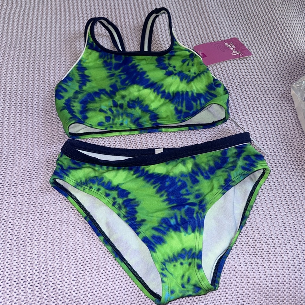 Green and blue tie dye Speedo swim suit set 2000s Vintage tye dye Speedo bikini